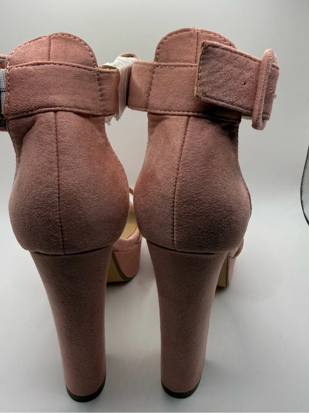 Suede-Look Pink Platform Block Heel Sandals with Ankle Strap
